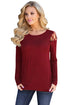 Sexy Burgundy Crisscross Cold Shoulder Long Sleeve Shirt